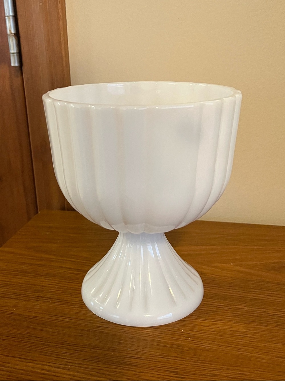White Ribbed Footed Compote Vase - Classic Milk-Glass Style
